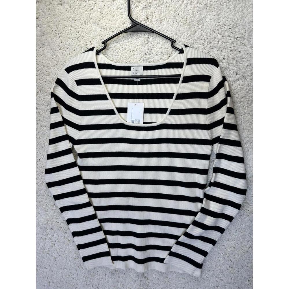 A New Day Black White Striped Sweater Womens Size 1X New